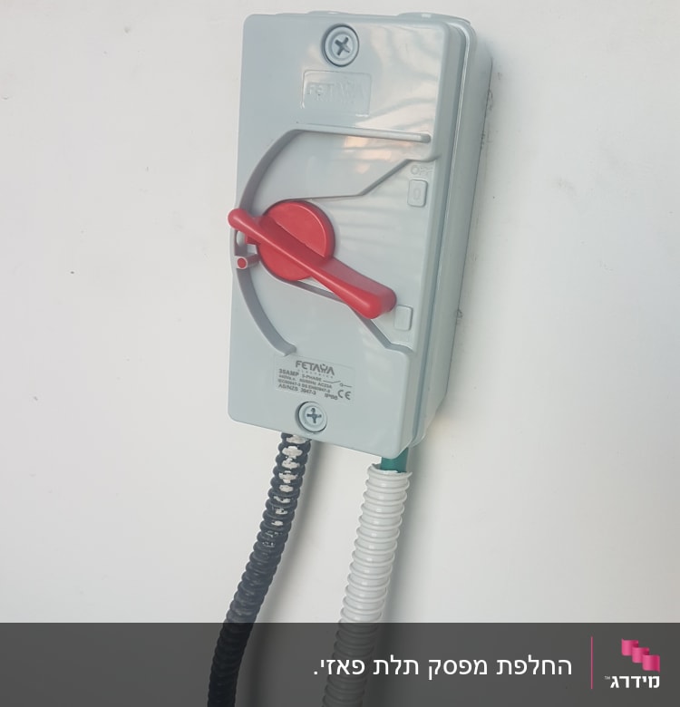 מתג חשמלי עם ידית אדומה על קיר